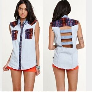 Kendall & Kylie Aztec Denim Shirt Medium Rodeo